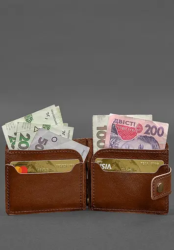 Кожаное портмоне 13.1 зажим с хлястиком светло-коичневый краст - фото 3