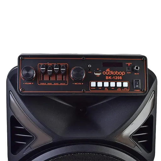 Колонка GY-1208, підсвітка, Bluetooth, USB, пульт, мікрофон, 58x38x34 см, 12 дюймів, чорна - фото 6