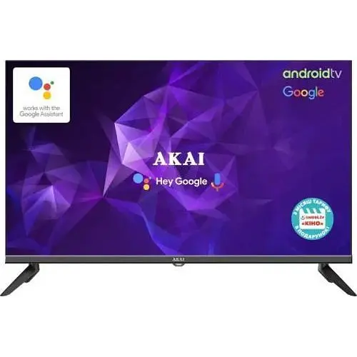 Телевізор 32" Akai AK32D22G, LED HD, 1366x768, 60 Гц, Smart TV, Google system, голос, DVB-T2/C, 2xHDMI, 2xUSB 2.0, VESA 100x100 - фото 1