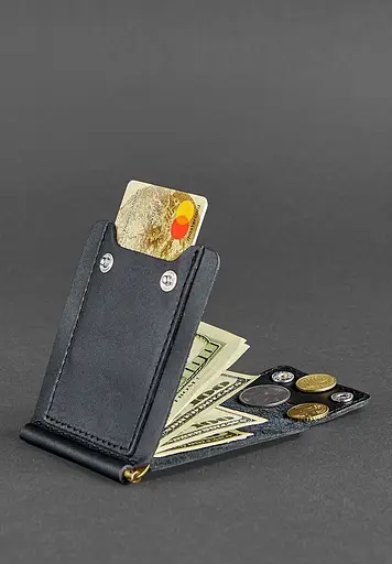 Мужской кожаный портмоне черный 10.0 зажим для денег - фото 5
