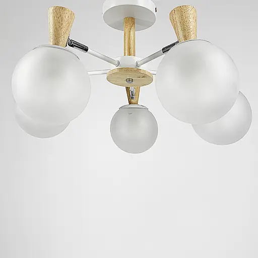 Белая люстра на 5 плафонов с элементами дерева Line.F 51899/5 - фото 1