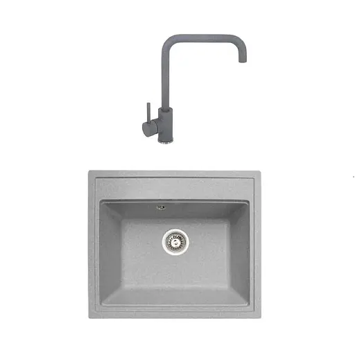 Гранитная мойка с краном квадратная WIZ №9 570х510 мм (Серая)