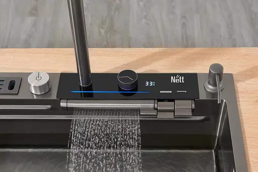 Cмеситель для кухни с водопадом и выдвижной лейкой нержавеющий графитовый Nett OG-38 - фото 6