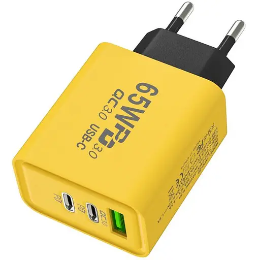 Зарядний пристрій ILEPO 65W швидка зарядка для телефону / планшета 1 USB + 2 Type-C Yellow (19020)