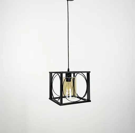 Підвісний світильник в металевому чорному каркасі Line.F Колір плафона Янтарний - фото 7