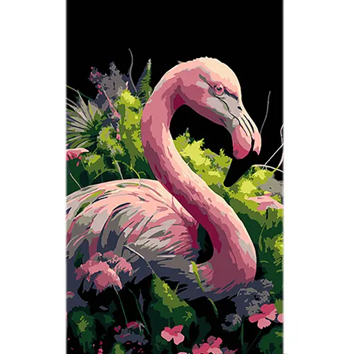 Набор для росписи по номерам Фламинго в океане цветов, на черном фоне, 50x25 см, BH5025-1
