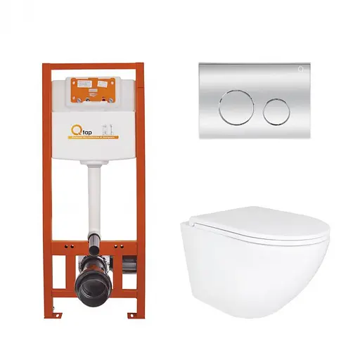 Набор: Qtap Robin Ultra Quiet унитаз подвесной QT1333046EUQW + Nest комплект инсталляции 4в1 (круглая клавиша Chrome) QT0133M425 + QT0111M11112CRM - фото 1
