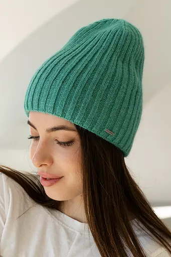 Женская зимняя шапка Ангора Молодежь из ангоры 80% с двойной вязкой Бирюзовый - фото 2