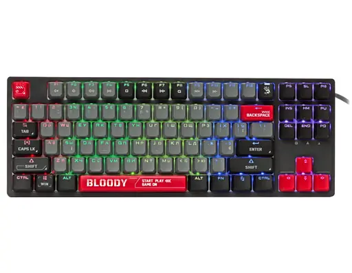 Клавіатура ігрова механічна A4Tech S-87 Bloody Black, BLMS Red Plus Switch, Eng/Rus/Укр