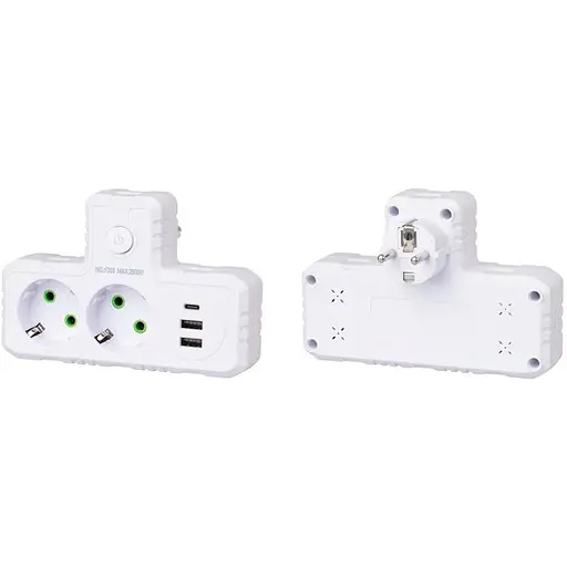 Розетка-двійник із заземленням Voltronic F-303 White 2 розетки+3USB(1А)+Type-C 2500W 10A 220V - фото 3
