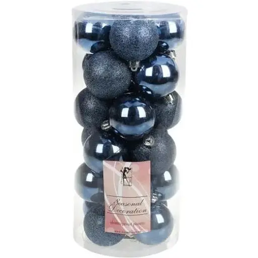 Набір святкових ялинкових куль діаметром 6 см північний синій 24 шт глянцеві глітер і матові - фото 1