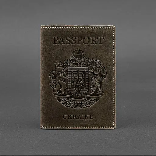 Кожаная обложка для паспорта с украинским гербом темно-коричневая - фото 6