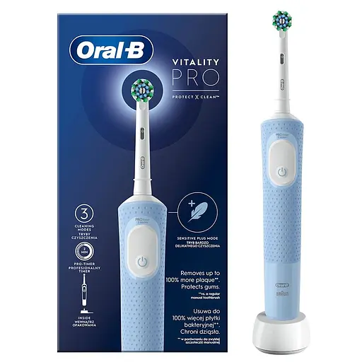Набор: зубчатая щетка Оral-B Vitality Pro Protect X Clean D103 Blue + зубная паста Oral-B Pro-Science Восстановление эмали Деликатное отбеливание 75 мл - фото 2