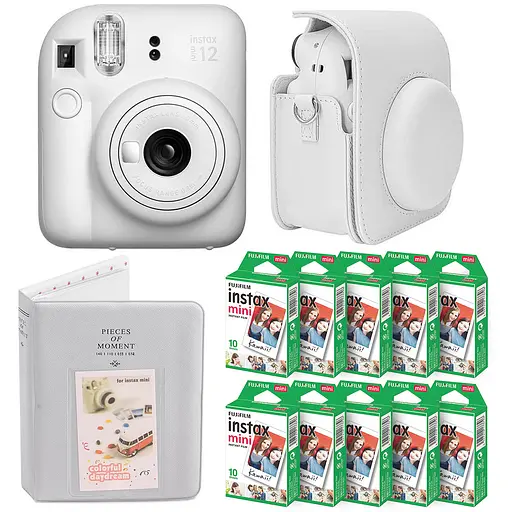 Подарочный набор камера Fujifilm Instax Mini 12, Фотобумага 100 шт, Чехол, Фотоальбом на 64 фото Белый - фото 1