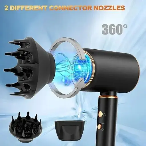 Фен Janolty з іонізацією, дифузором та концентратором 2400W, турбо-двигун, 4-в-1 - фото 7