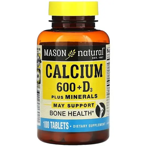 Вітаміни та мінерали Mason Natural Calcium 600 mg Plus Vitamin D3 Plus Minerals, 100 таблеток