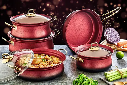 Набір каструль O.M.S. Collection 3045 з гранітним покриттям з кришками Червоний (Туреччина) - фото 7