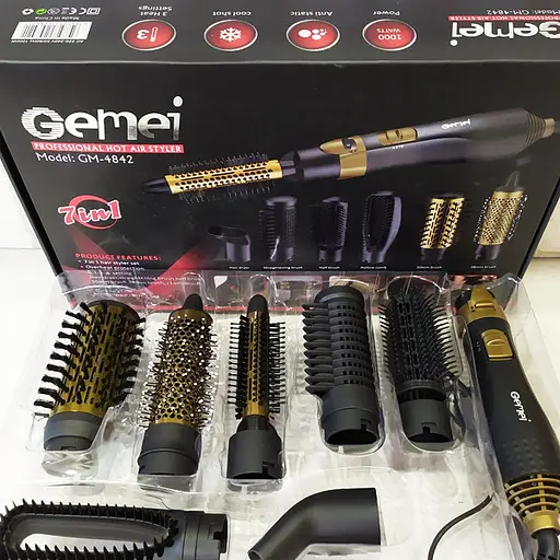 Фен браш стайлер Gemei Gm-4842 7 в 1 з насадками що обертаються щітка для вирівнювання та завивки волосся гребінець - фото 5