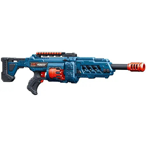 Игрушечный детский пулемет автомат. барабан на батарейках с мягкими патронами и прицелом (38 шт.) (81х22см) - фото 1