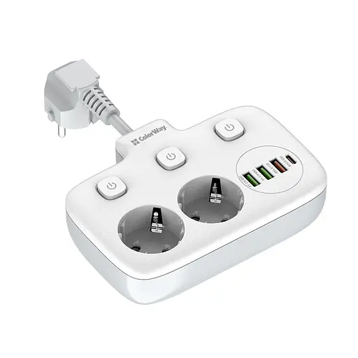 Мережевий фільтр СolorWay 2 розетки / 3USB / 1xTYPE-C White (CW-CHE24PDW) - фото 4