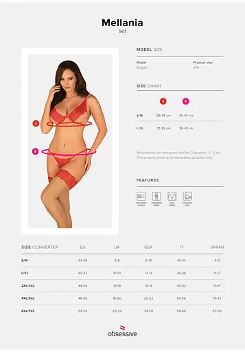 Комплект білизни Obsessive Mellania S/M червоний - фото 7