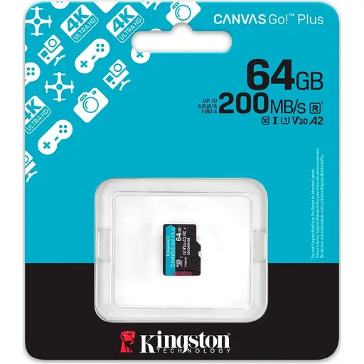 Карта пам'яті Kingston microSD 64GB C10 UHS-I U3 A2 V30 R200MB/s - фото 3