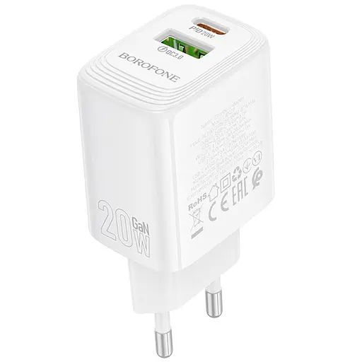 МЗП Borofone BN27 Fuente PD20W+QC3.0 (1USB-A/1C) White - фото 3