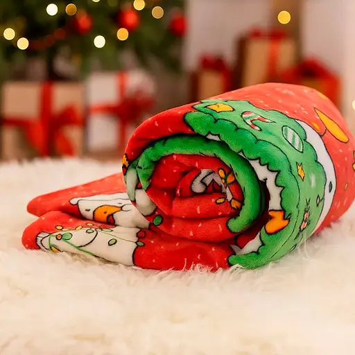 Плед Love You Новогодние гусята 150x200 см велсофт красный с принтом (9120) - фото 2