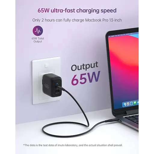 Зарядное устройство USB C мощностью 65 Вт, PD3.0 и GaN Tech - фото 2