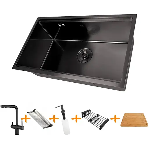 Комплект чорної мийки на кухню та змішувача Nett з нержавіючої сталі NB-7042 - фото 9