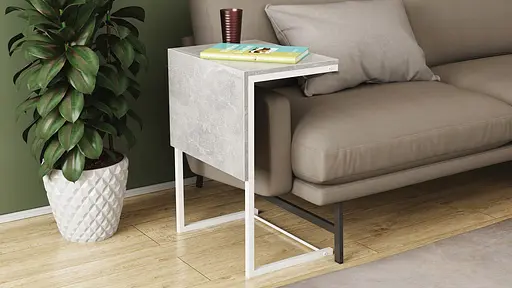 Стіл журнальний приставний Террі Комбо Ferrum-decor 345x662x440 Білий метал ДСП Бетон 16 мм (FRD-105149)