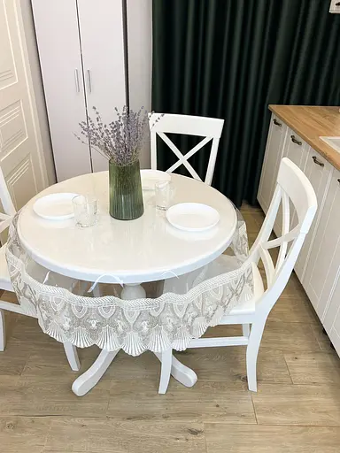 Силиконовая скатерть с бело-кофейным кружевом Ришелье 15см 390х150 см - фото 5