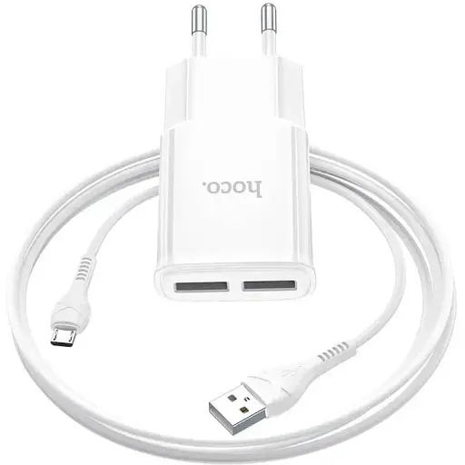 Зарядний набір Адаптер і кабель Micro USB Hoco C88A Star round dual port charger set білий - фото 1