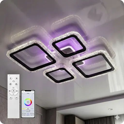 Люстра світлодіодна 517 Light 3color з пультом 96Вт Чорний (02131) - фото 3