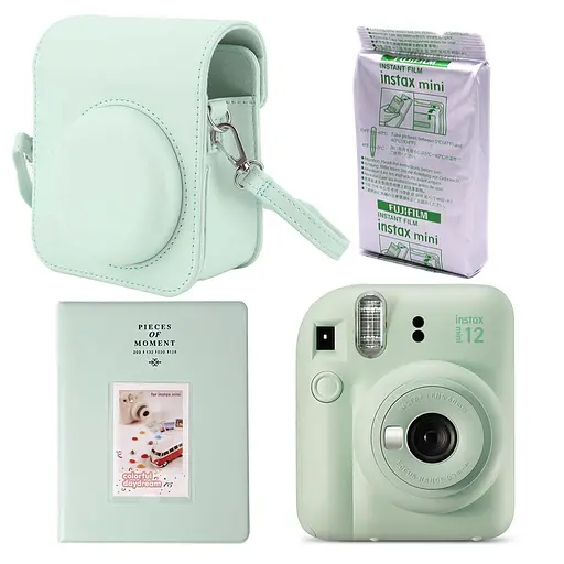 Набор камера Fujifilm Instax Mini 12, Фотобумага 10шт, Чехол, Фотоальбом 64 фото Зеленый - фото 1