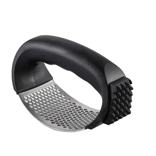 Пресс для чеснока из нержавеющей стали с пластиковой ручкой чесночница с молотком для отбивания мяса 2-в-1, Kitchen Master Черный 86852 - фото 1