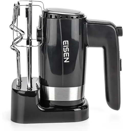 Миксер Eisen EHM-50, Black|Silver, 500W, ручной, 5 скоростей, венчики, крюки для замеса теста, подставка для насадок, защита от перегрева