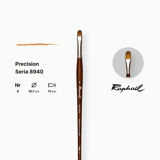 Кисть синтетика овальная Raphael Precision, №8, для акрила и масла, длинная ручка - фото 2