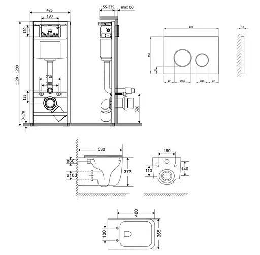Набір Q-tap Nest 4 в 1 підвісний унітаз Gemini Ultra Quiet 530х365х373 + комплект інсталяції QT2533076EUQMB46174 - фото 2