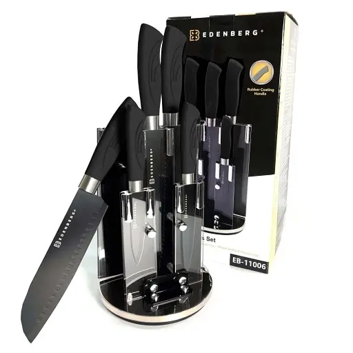Набор кухонных ножей с подставкой 6 предметов Edenberg EB-11006 черный - фото 4