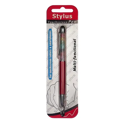 Стилус емкостный, с шариковой ручкой, металлический, красный с кристаллами цветов радуги - фото 3