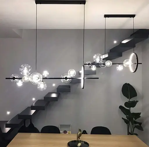 Дизайнерський рейковий світильник у чорному корпусі на 10 плафонів Арт. AT 33 10 BK Line F - фото 1