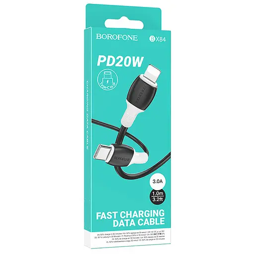 Дата кабель Borofone BX84 Rise Type-C to Lightning 20W (1m) Black - фото 5