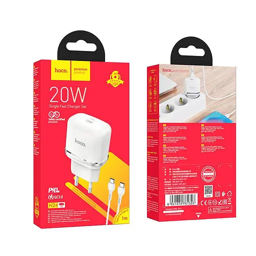 Адаптер мережевий HOCO Type-C to Type-C Cable Victorious single port charger set N24 |1Type-C, 20W/3A, PD/QC| - фото 2