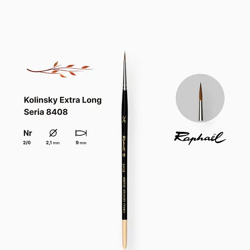 Кисть колонок круглая Raphael Kolinsky Extra Long, №2/0, с удлиненным кончиком, короткая ручка - фото 2