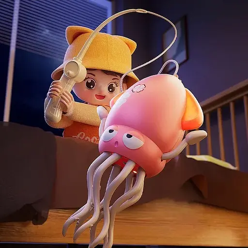 Іграшка дитяча інтерактивна музична Танцюючий восьминіг-кальмар на акумуляторі (з вудкою) Рожевий - фото 3