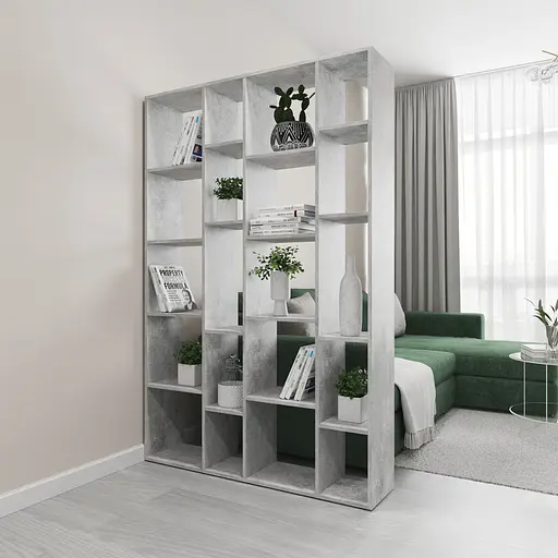 Книжкова полиця стелаж Vays D-2 Бетон з 20 комірками етажерка з ЛДСП для дому іграшок і декору 117x30x178 см