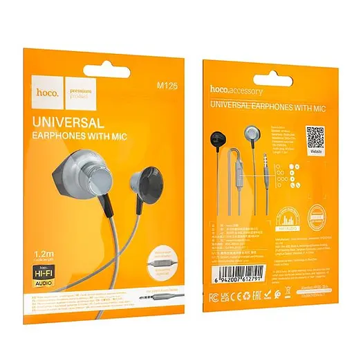 Дротові навушники Hoco M125 Smart metal універсальні earphones with microphone, 3.5mm, 1.2m, metal-grey - фото 3
