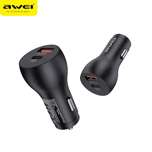 Автомобильный адаптер AWEI C-822 |1USB/1Type-C, QC/PD, 3A, 18W| - фото 1
