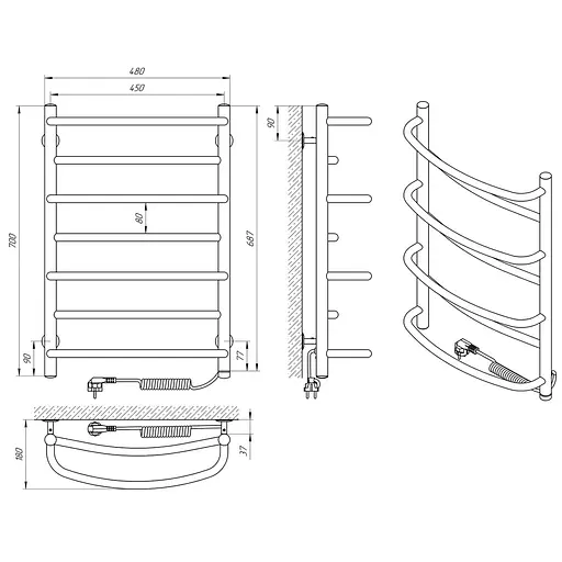 Электрический полотенцесушитель Laris Евромикс П7 450x700 Э сенсор S3 правый 73207681, Хром, Правое, Электронный - фото 6